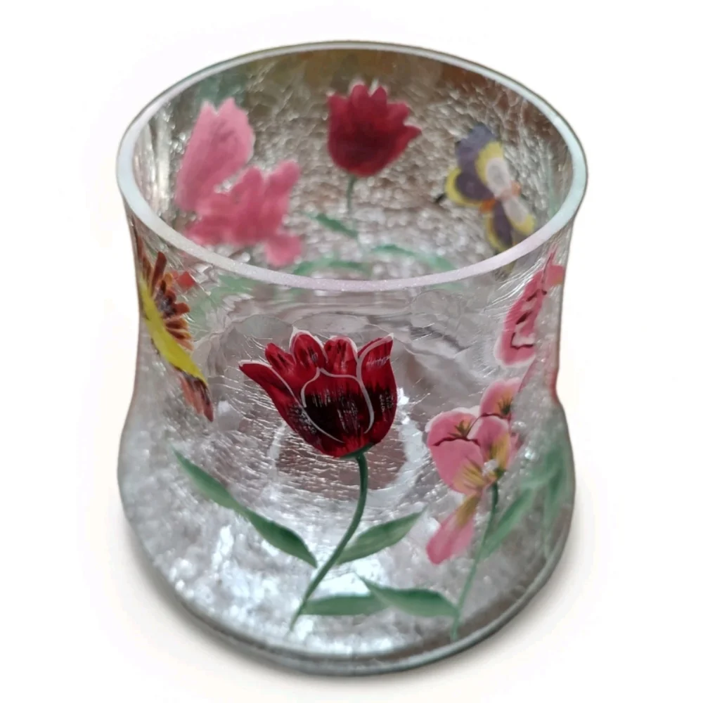 Yankee Candle Type Crackle Glass Jar topper Shade Butterfly, Tulips, Humingbird! - Picture 4 of 12